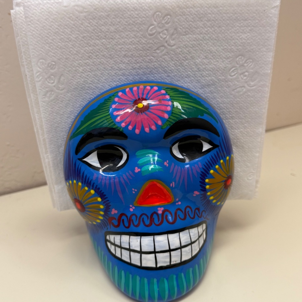 🎉 Ceramic Calavera Skull Napkin Holder – Made in Mexico 🎉